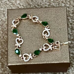 18k Gold Plated Emerald Green Crystal Rhinestone Heart Shiny Diamond Gol…